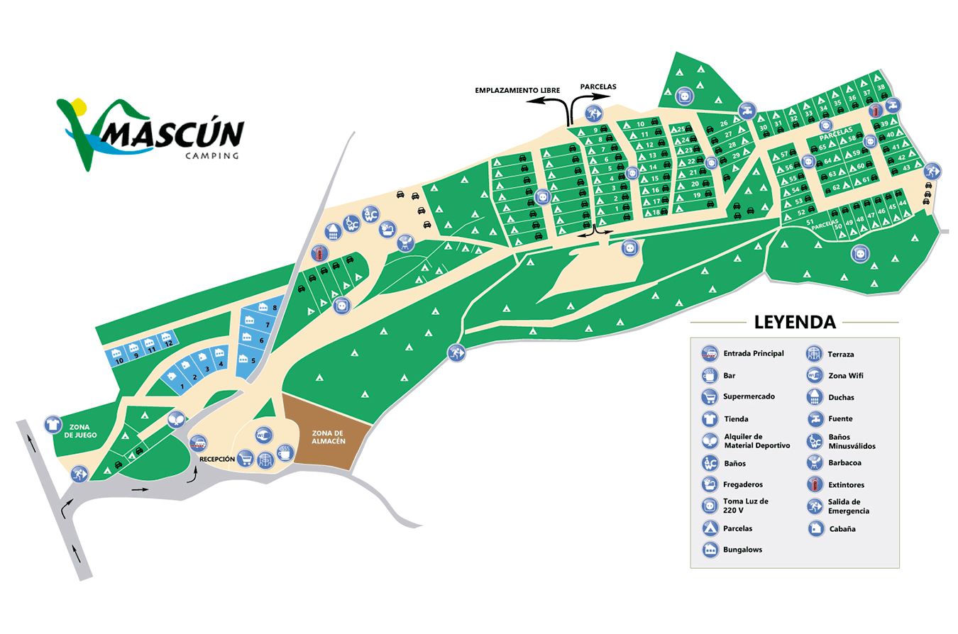 Plano Camping Mascun. Situé à Rodellar, Parc Naturel de la Sierra de Guara